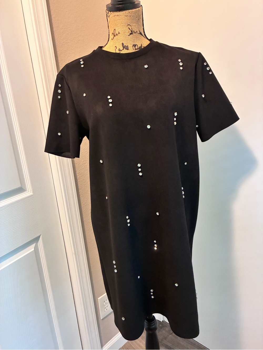 Zara Black Short Sleeve Dress with Scattered Sequin Dots